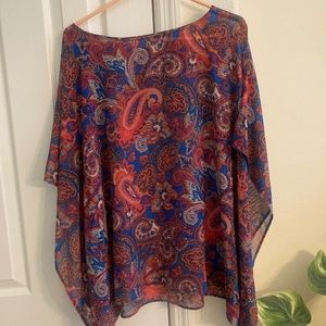 CHICO'S  orange and blue paisley printed sheer swim coverup